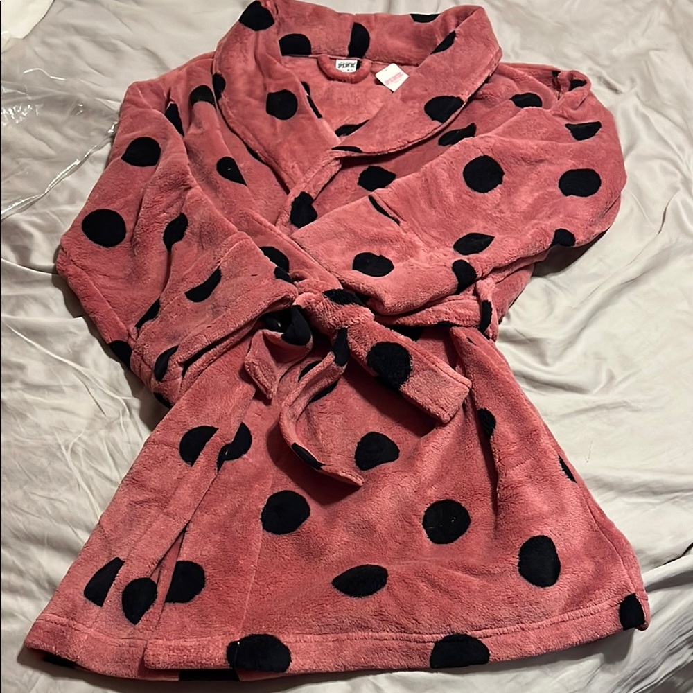 PINK Victoria's Secret Pink and Black Polka Dot Robe